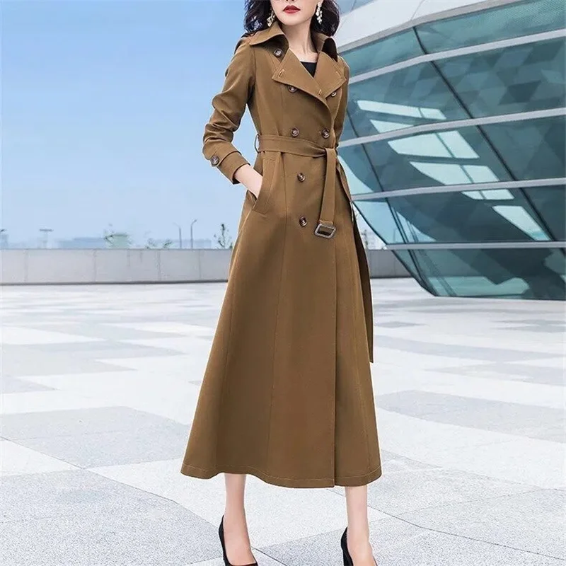 

2023 New High Quality Spring Autumn X-Long Trench Coat Women Double-breasted Belt Windbreaker Lady Elegant Solid Casual Overcoat