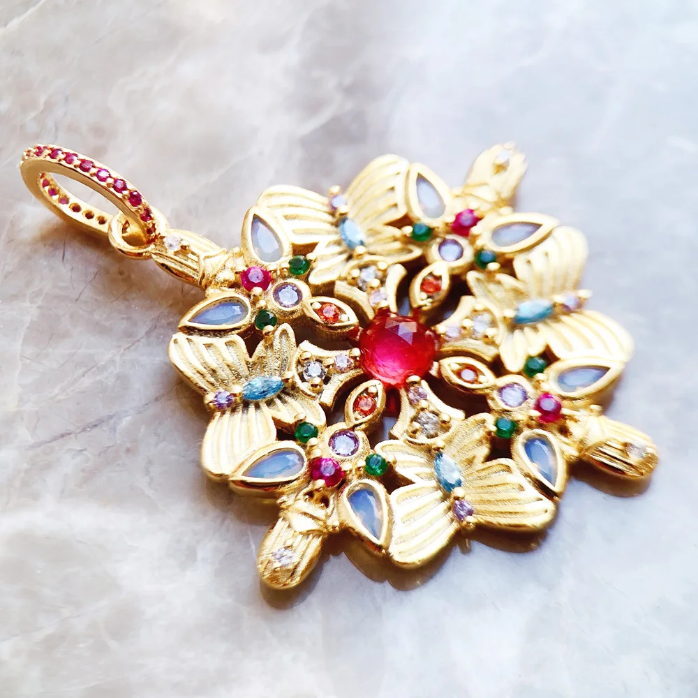 Vergoldeter Anhänger Schmetterling Kaleidoskop Edler Schmuck 925er Sterlingsilber Damen Herren Vintage Geschenk – Detail 4