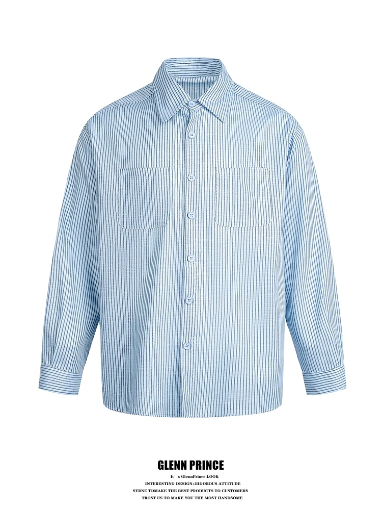 

Мужская повседневная футболка GPstudio в полоску, винтажная, сине-белые полосы, свободный крой, для повседневной носки, молодежная мода, весна...