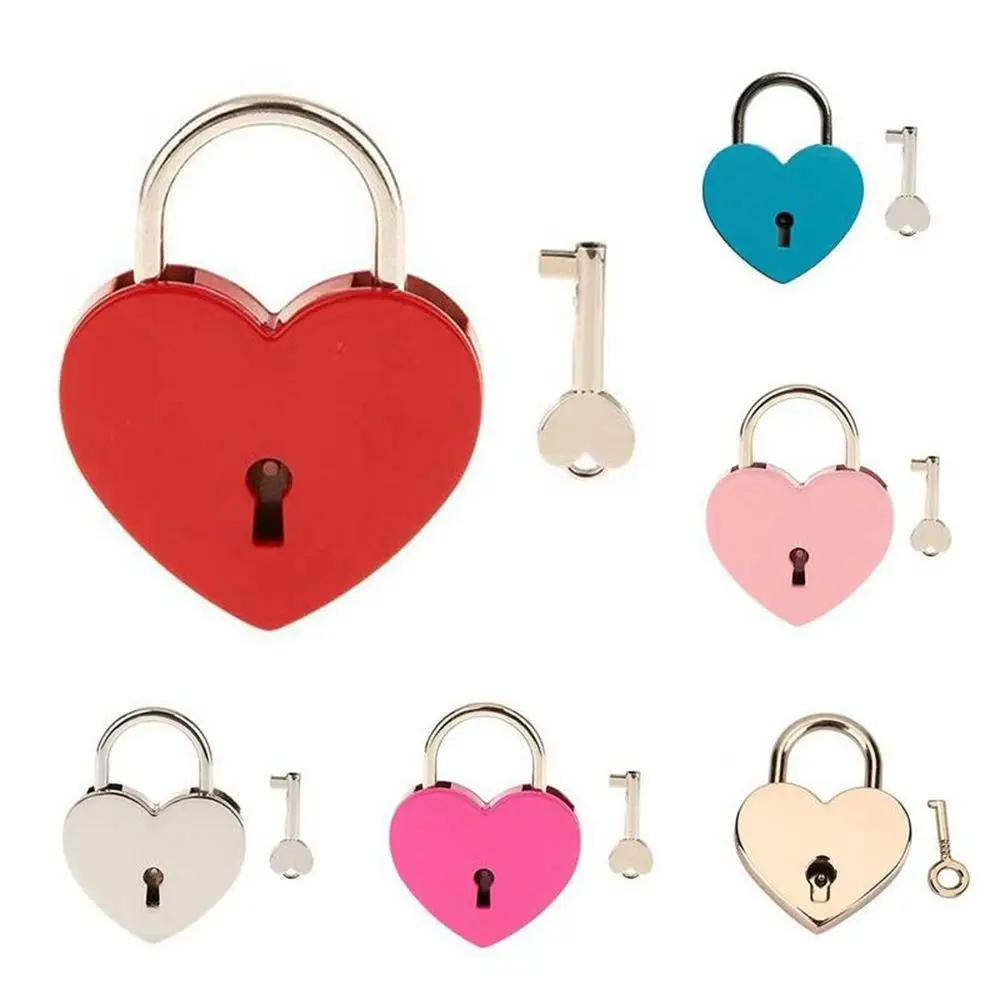 Suitcase Luggage Zinc Alloy Mini with Key Heart Shape Locks Hardware Padlock Love Heart Lock