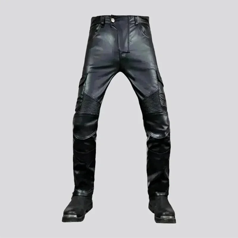 Preto fosco couro falso calças retas finas dos homens masculino chique vintage casual plutônio calças da motocicleta com bolso novo calça personalizado