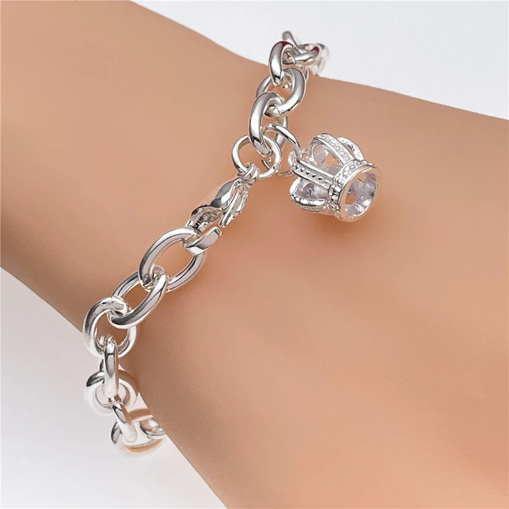 أساور كريستال كلاسيكية من الفضة الإسترليني عيار 925 على شكل تاج للنساء، مجوهرات عصرية وإكسسوارات بوتيك وهدايا الحفلات والعطلات #5