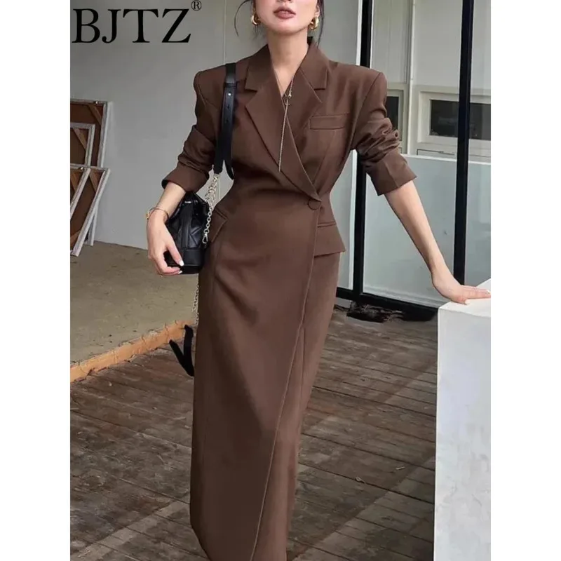 

BJTZ Mid-length Office Lady Blazers Jacket For Women 2025 Spring Autumn New Trend Versatile Waist Single Breasted Blazer Coat