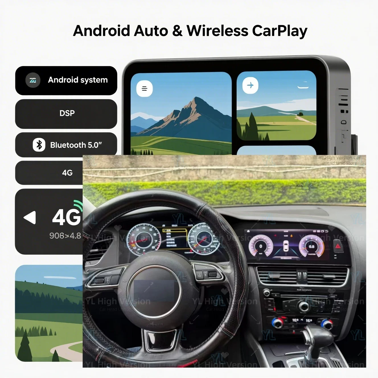 CY Dual screen Digital Instrument Cluster For Audi A4 2009-2016 Speedometer Android radio, wireless CarPlay, GPS navigation Unit