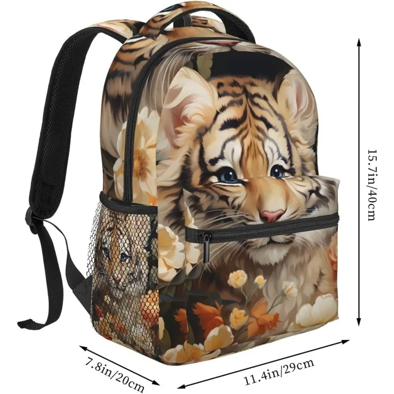 حقيبة كمبيوتر محمول العودة إلى المدرسة كارتون النمر زهرة خفيفة الوزن حقيبة كمبيوتر محمول خفيفة الوزن متعددة الأغراض للسفر حقيبة نهارية كاجوال للجنسين #2