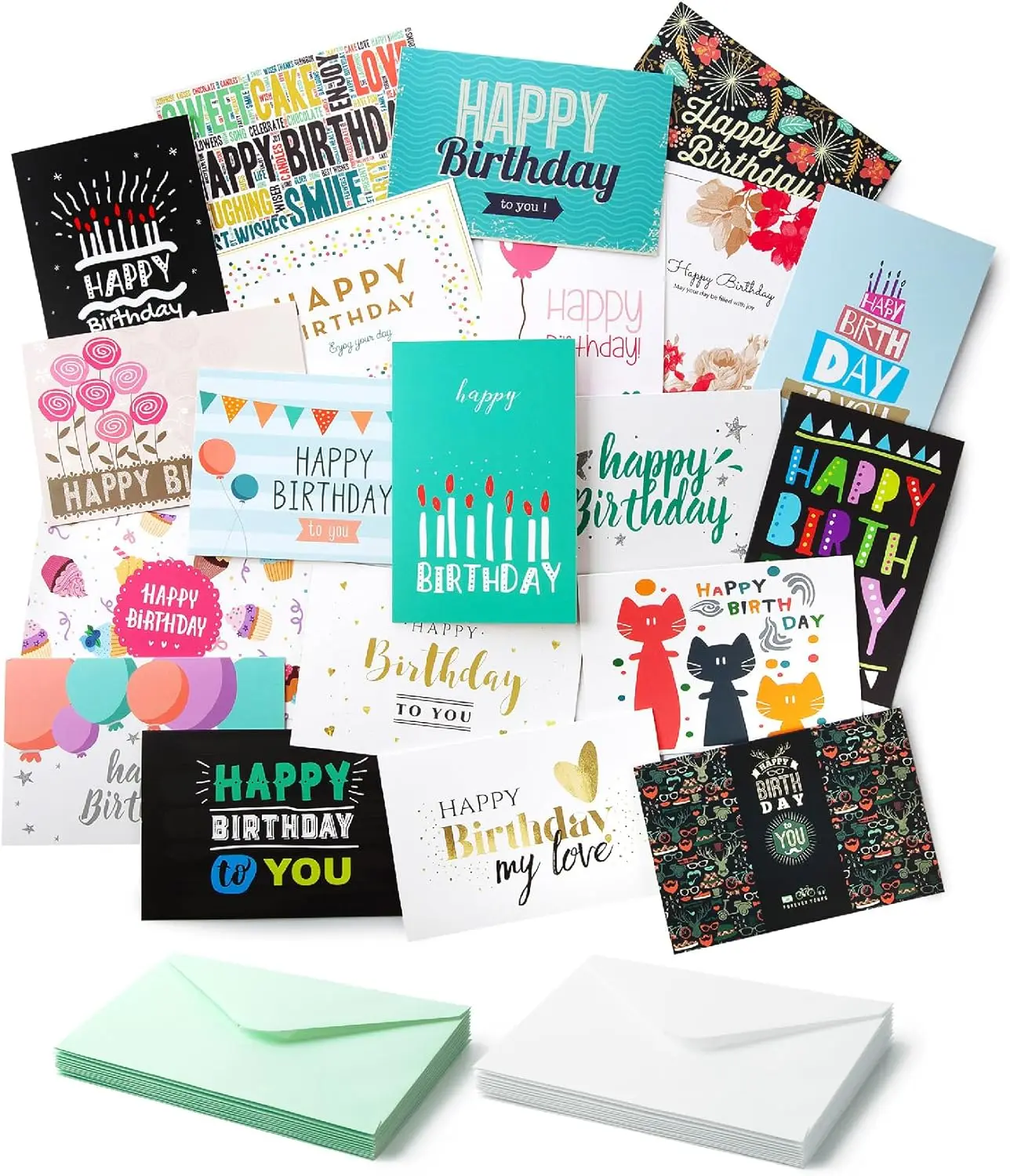 

Pen Assorted Color Birthday Cards, 20 Pack, 4 x 6 Inches, Blank Inside, Includes Envelopes