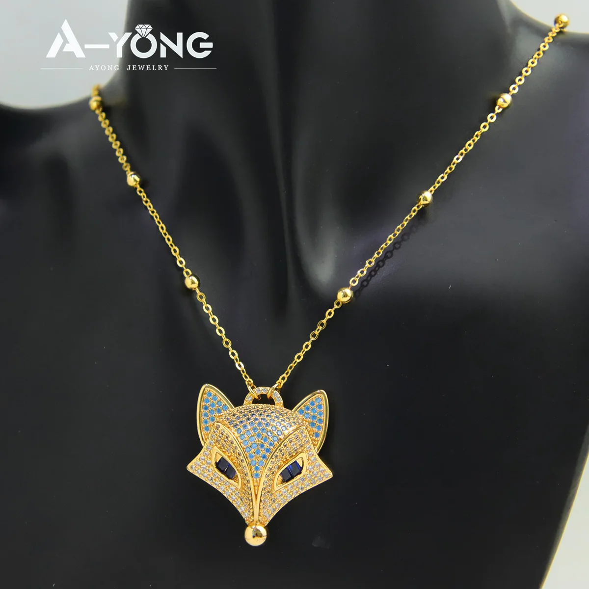 Luxus Dubai vergoldet Füchse Halskette 21k Gold Farbe italienischen Zirkon Mode Tiere Halsreifen Oman Frauen Event Party Schmuck – Detail 6