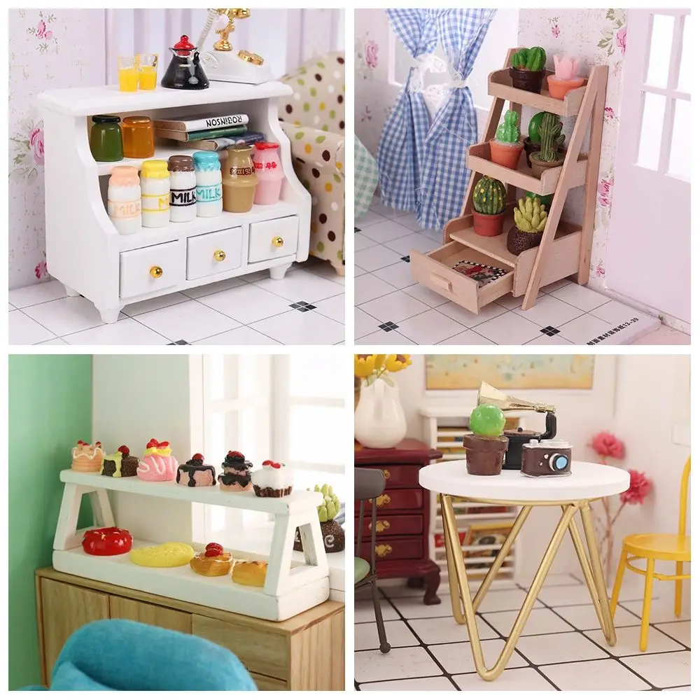 Kid Toys Photography Props Flower Rack Wood Stool Miniature Teatable Dolls Accessories Dollhouse Furniture