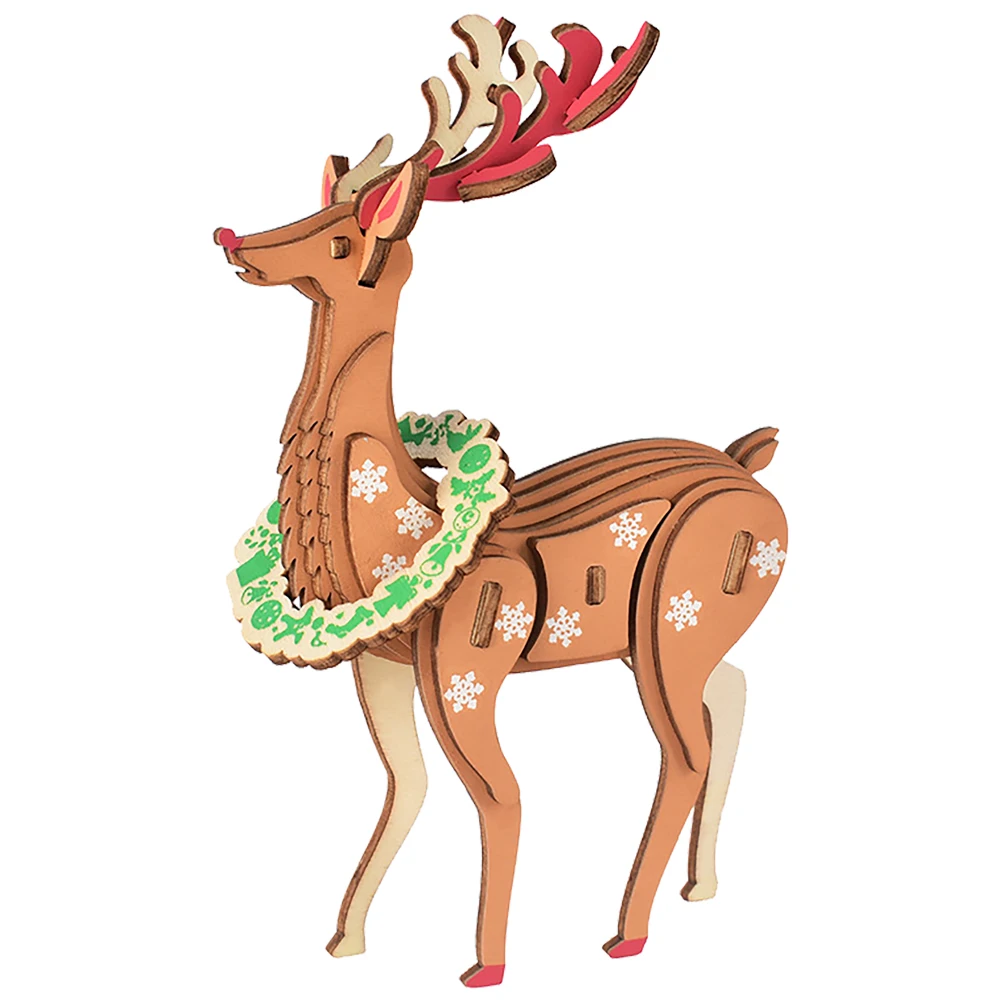 Fun Wood 3d Reindeer Puzzle Creative Diy Christmas Craft Puzzle Christmas Wood Jigsaw Intelligence Puzzle Toy For Children