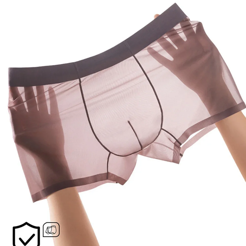 Sexy Lingerie Mens See Through Panties Boxer Briefs Underwear Ultra-Thin Shorts Breathable Underpants Elastic Trunks Knickers