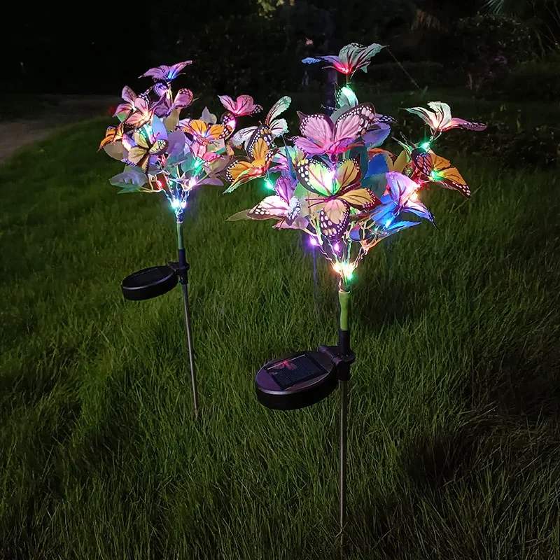 Solar Landscape Lawn Yard Light Butterfly Garden Light Outdoor Solar Stake Light Changing