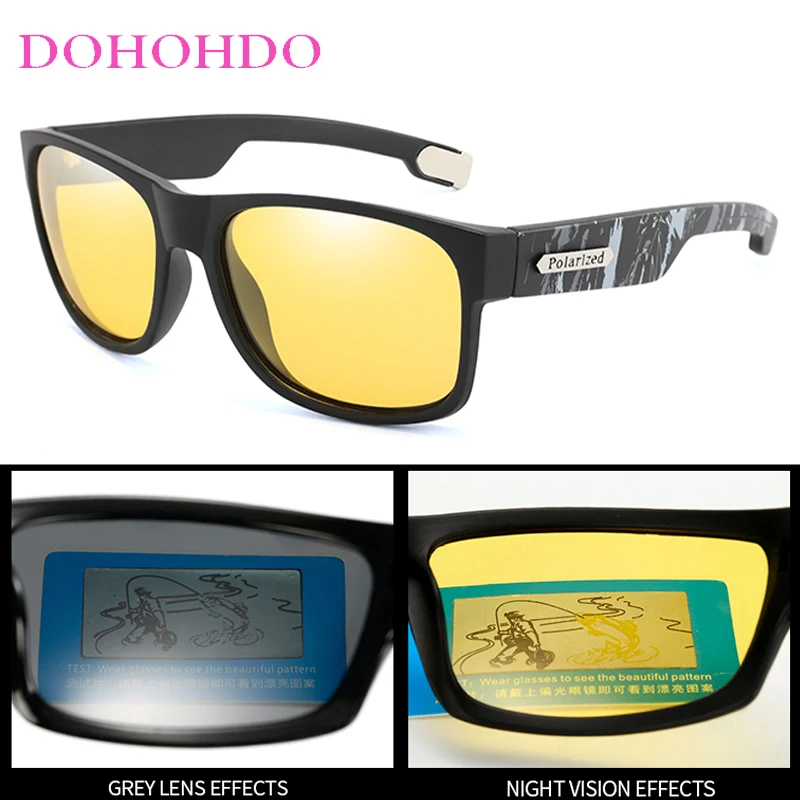 New Night Vision Polarized Sunglasses Men Women Square Frame Driving Anti-Glare Goggles For Male Female UV400 Óculos Masculinos