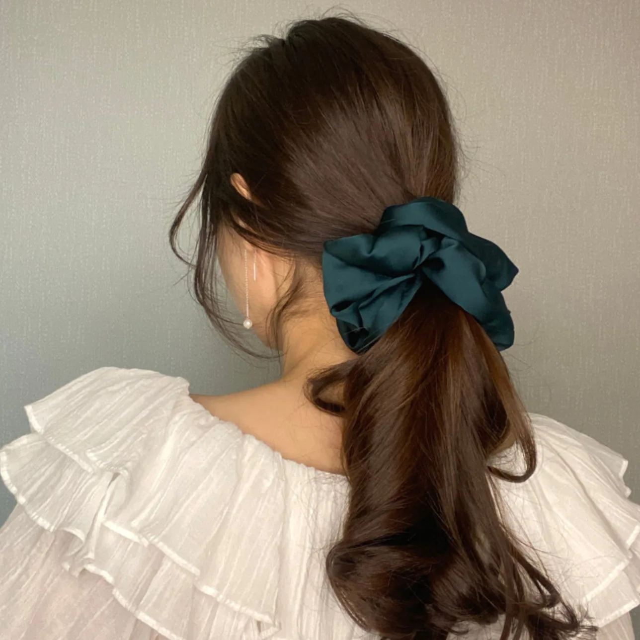 Mode Übergroßen Seide Scrunchies für Frauen Koreanische Chiffon Elastische Haar Krawatten Pferdeschwanz Halter Headwear Chouchou Cheveux Femme – Detail 16