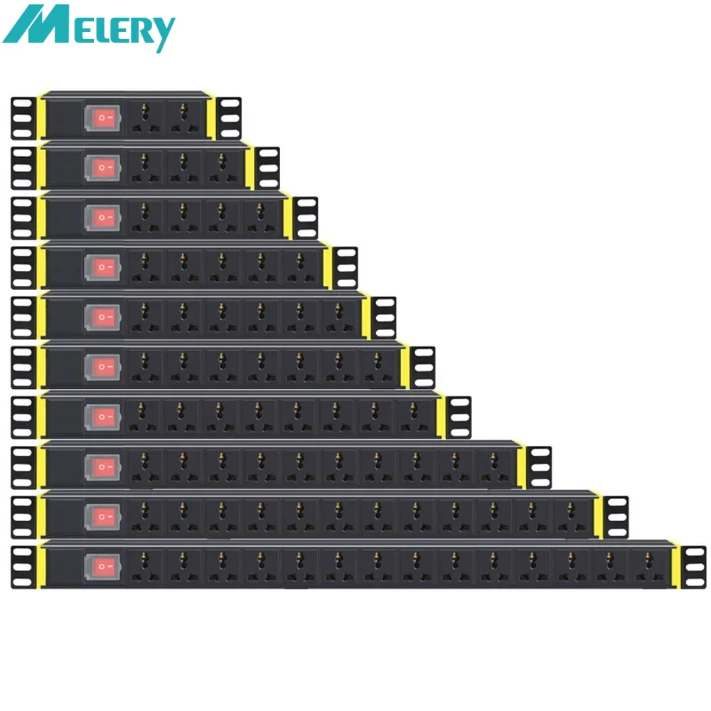 Melery PDU 1U Network Cabinet Rack Power Strip Distribution Outlet 2/3/5/6/8/12Units Universal Socket Break Switch Plug Office