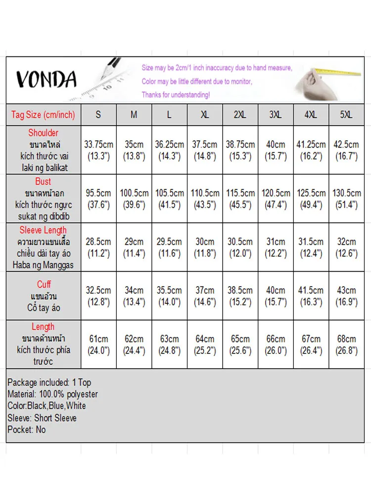 Camisas elegantes 2025 VONDA, Tops de manga corta para mujer, Túnica holgada informal con cuello en V, Blusas de trabajo de oficina con botones, Tops de Color sólido