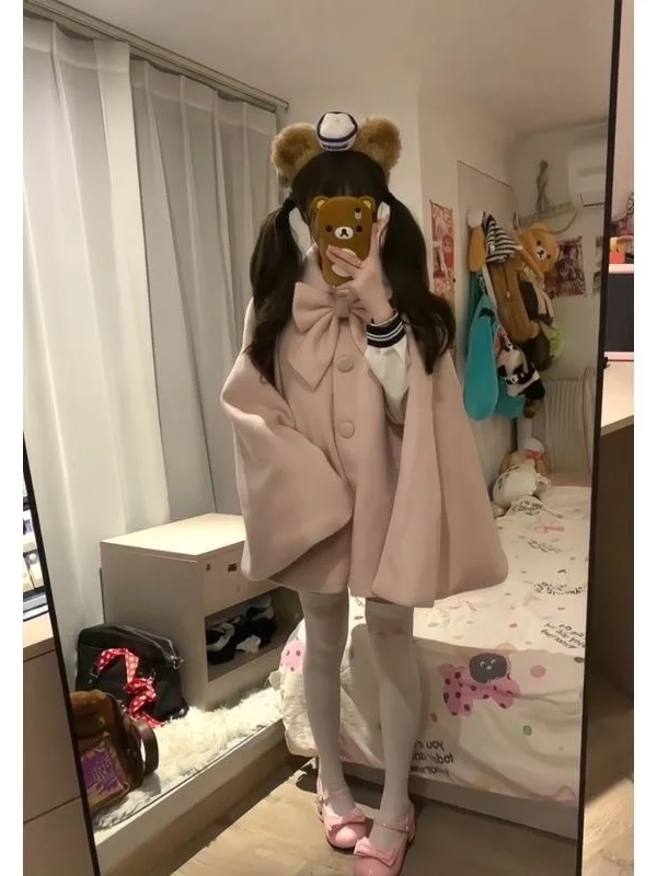 

Шерстяное пальто Sweet Sle с бантом для женщин, свободный крой, однотонное, зимняя модная верхняя одежда от Rich Misses