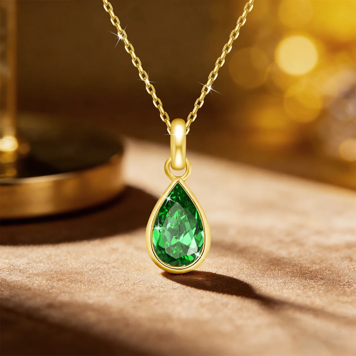 925 Sterling Silver 18K Gold Plated 1CT Green Moissanite Teardrop Pendant Necklace for Women Fine Jewelry Anniversary Gifts