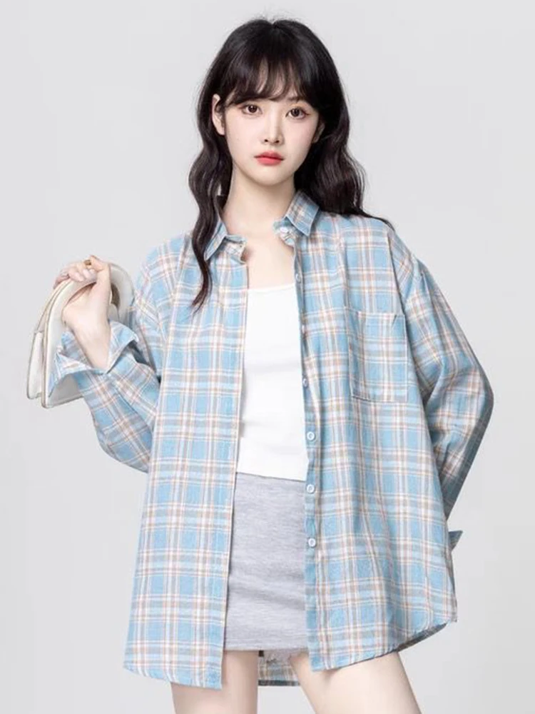 Camicia a maniche lunghe a righe giapponesi Donna Camicetta monopetto casual vintage Autunno Nuovo top in cotone 100% a prova di sole allentato da donna