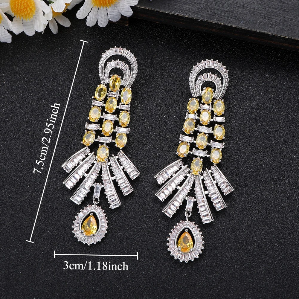 

1 пара серебристо-желтых серег-капель с кисточками и кристаллами для роскошной гала-моды, женские ювелирные изделия, подарок на день рождения