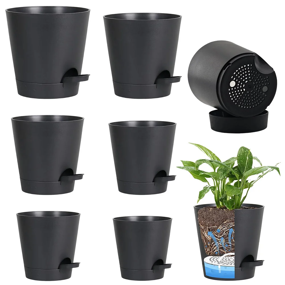 6er-Pack Selbstbewässernde Blumentöpfe, 5/5,5/6/6,5/7/8 Zoll Pflanzentopf mit Bewässerungssystem, Pflanzgefäß mit Untersetzer, Blumentopf-Set, Ideal für Innen- und Balkongärten