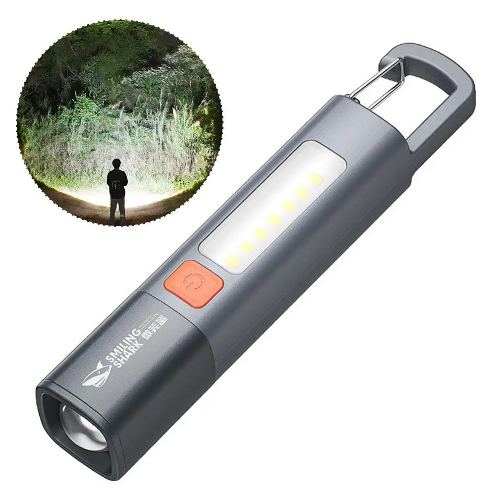 Mini Flashlight With Hook Portable Super Bright Adjustable Focus Flashlight For Outdoor Camping Fishing