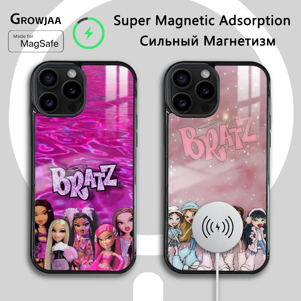 

Fashion lovely D-Doll Bratz Phone Case For iPhone 16 15 14 13 12 11 Pro Max Plus Mini New Magsafe Mirror Wireless Magnetic Cover