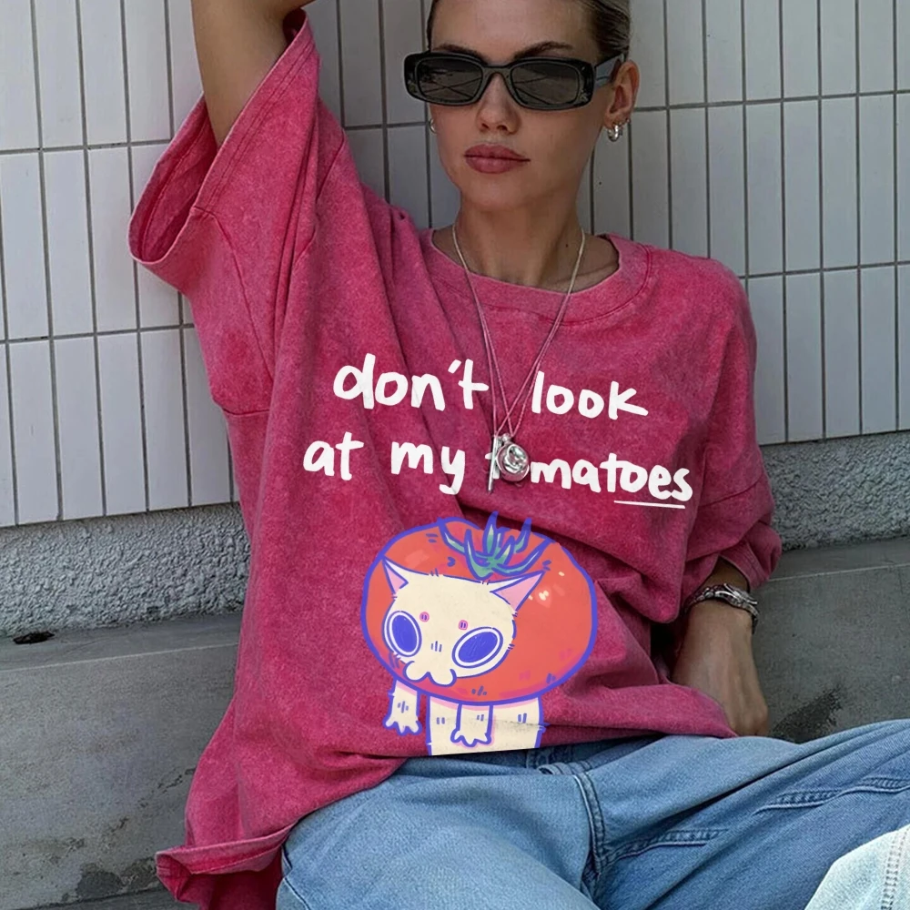 Unisex Printed Casual Washed T-Shirt Graphic Oversize Short Sleeve Loose Round Neck Top Y2k Style Street Clothes