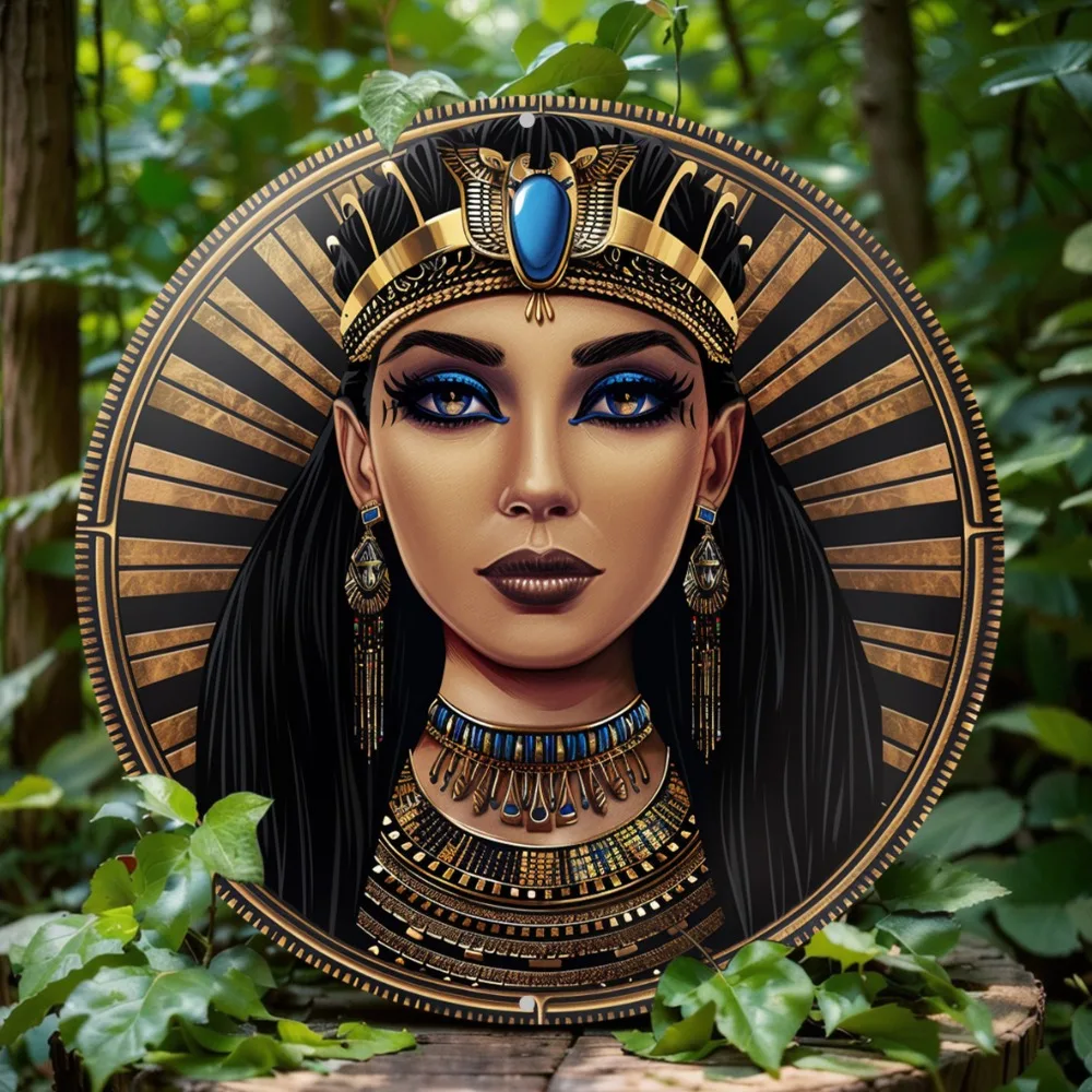 2D Round Aluminum Flat Sign, Egyptian Queen Mask Themed Decoration Office Room Home Decorations, Holiday Gifts, Wall Art Decor