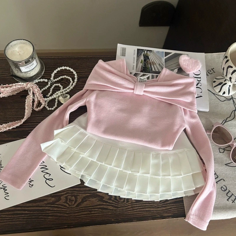 Conjunto para niñas primavera otoño 2025 nuevas niñas bebé coreano versátil Top niños elegante Falda plisada conjunto de dos piezas de moda