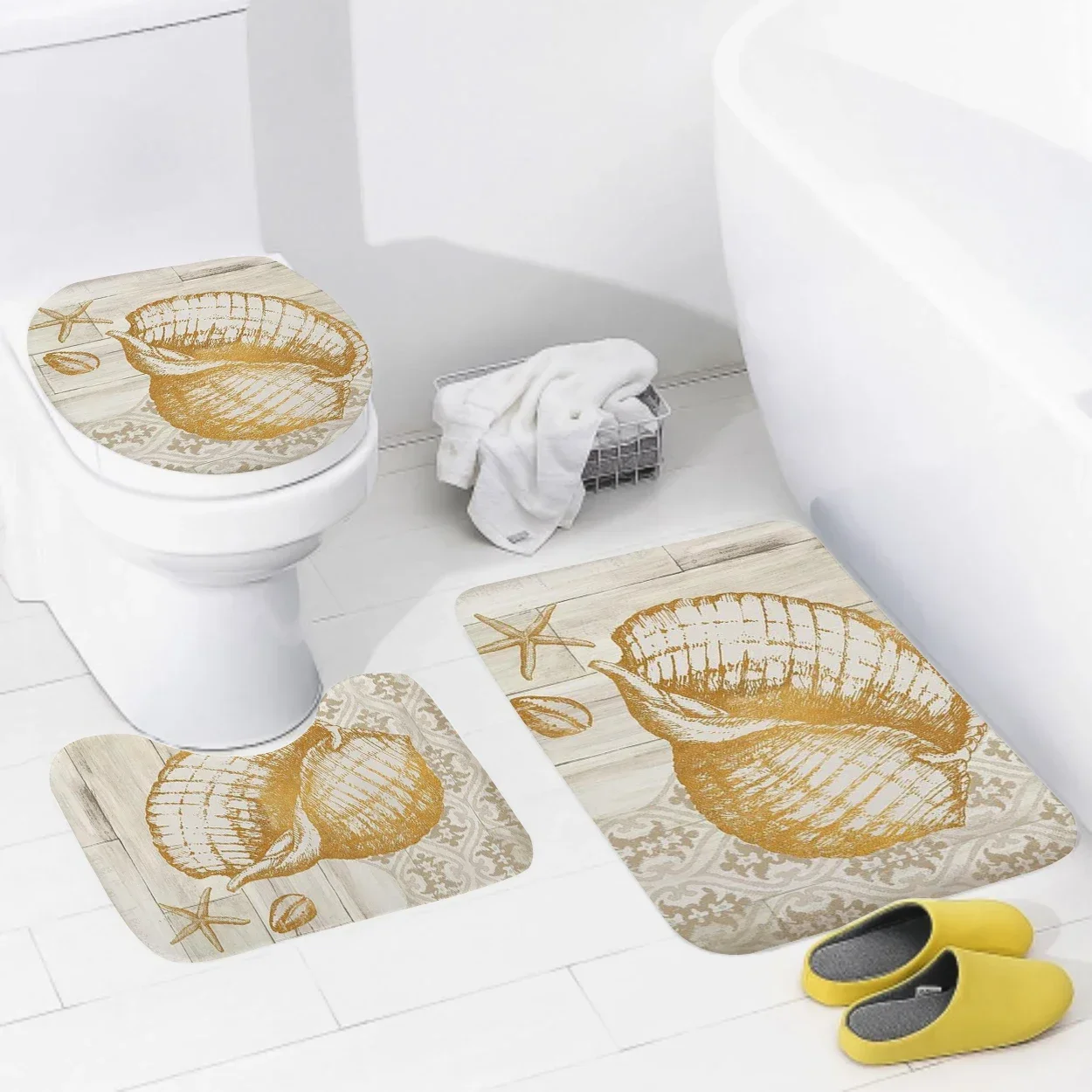 Non slip shower mat bathroom carpet shower beach style decoration water absorbing bathtub carpet toilet cover decoration cover