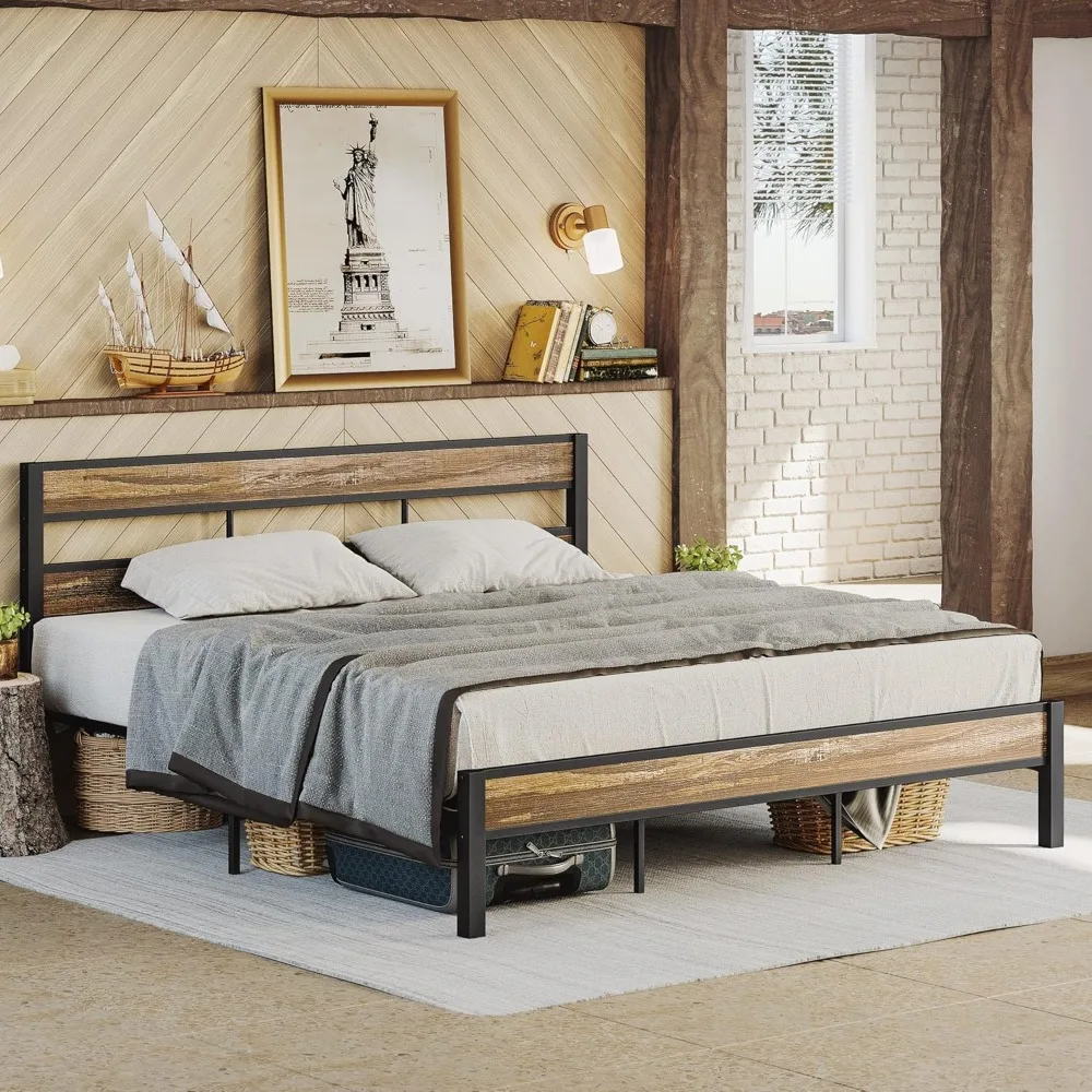 Bed Frame and Headboard, Easy Assembly, Noise-Free, No Box Spring Needed, Heavy Strong Metal Support Frames