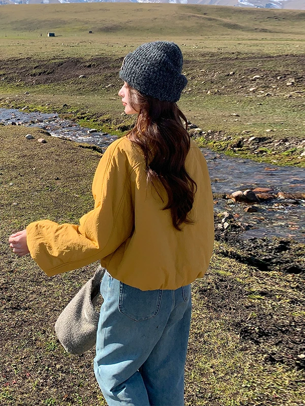 Casaco de Inverno Feminino Faionable Coreano, Aconchegante, Branco, Casual, Solto, Ecológico