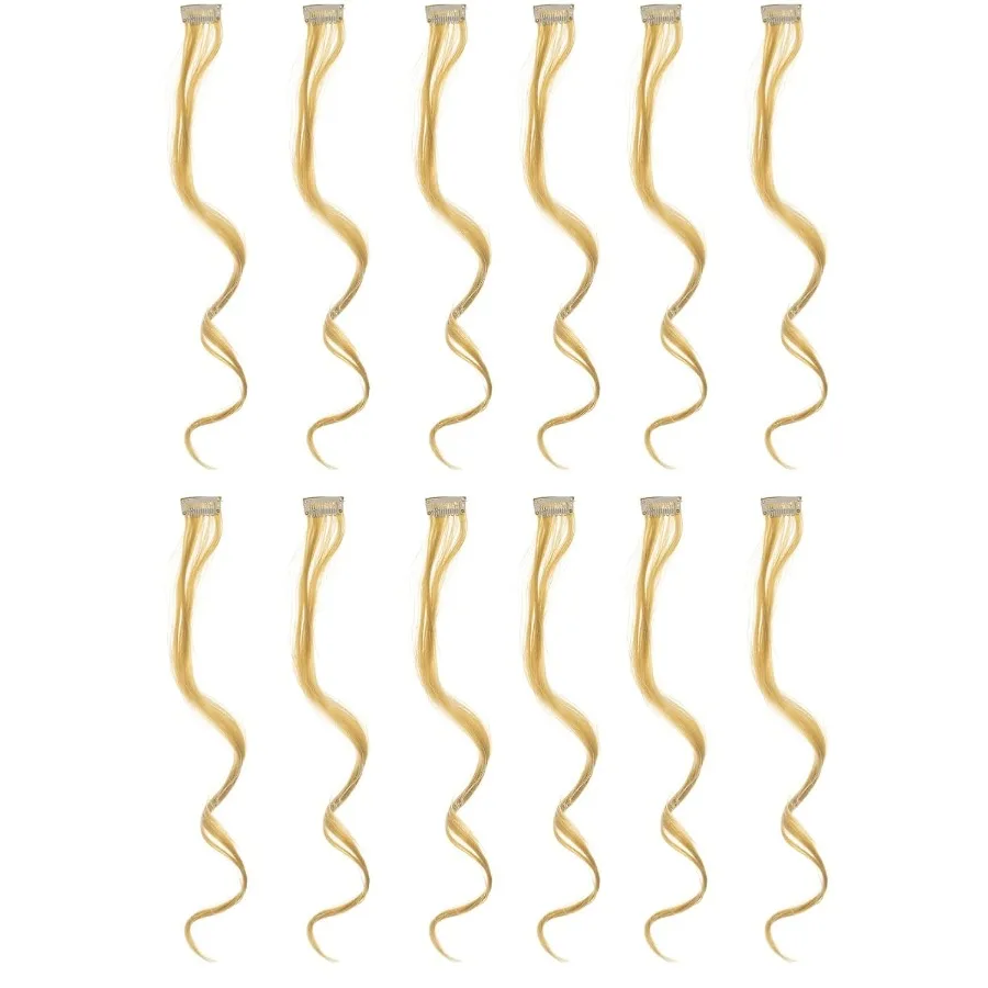 12 قطعة مجعد متموج لون واحد يسلط الضوء على وصلات شعر بمشبك للمناسبات الخاصة قطع الشعر الاصطناعية مع اللون البيج