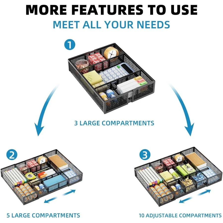 Расширяемый органайзер для ящиков стола, сетчатый органайзер для ящиков с 10 регулируемыми отделениями для офисных принадлежностей, туалетный столик для макияжа S