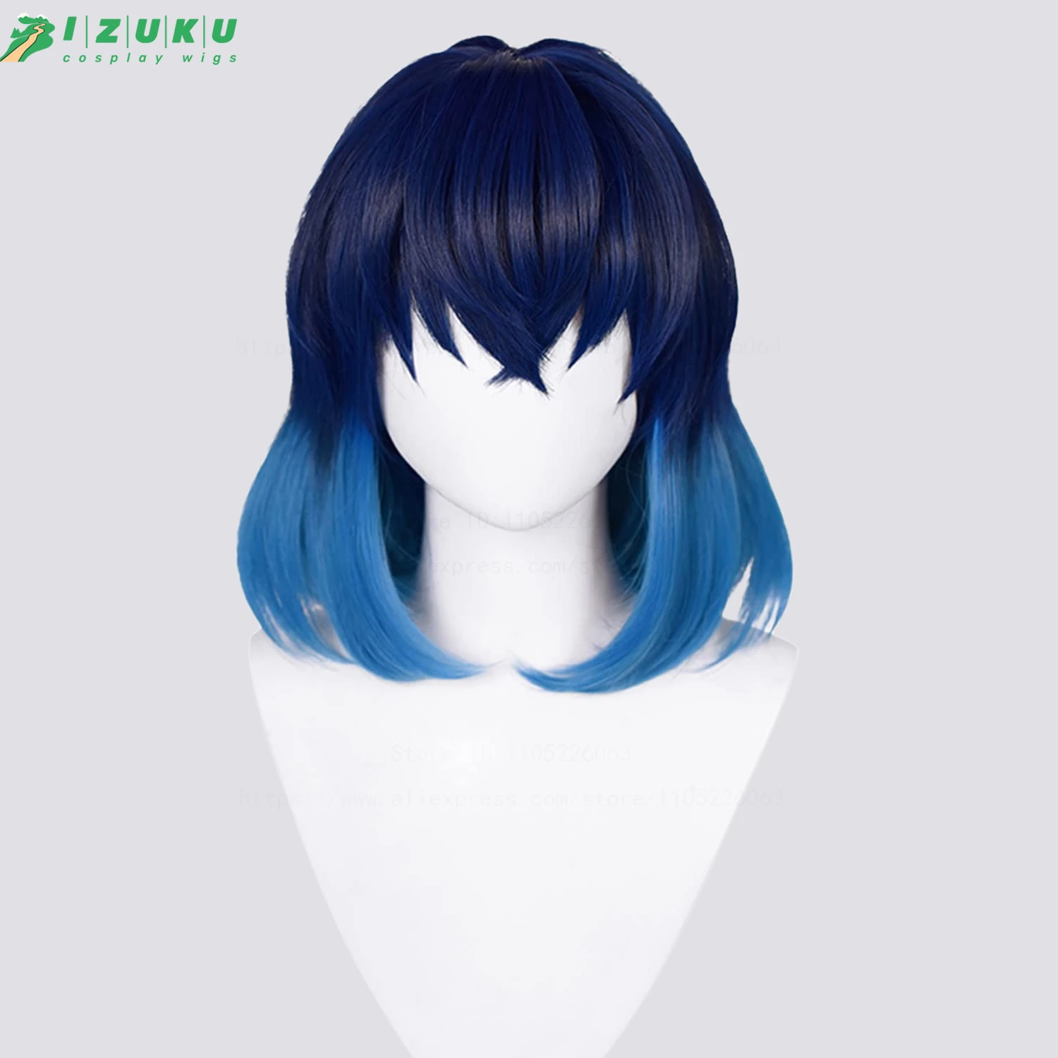 High Quality Hashibira Inosuke Cosplay Wig 40cm Short Blue Gradient Heat Resistant Synthetic Hair Party Anime Wigs + Wig Cap