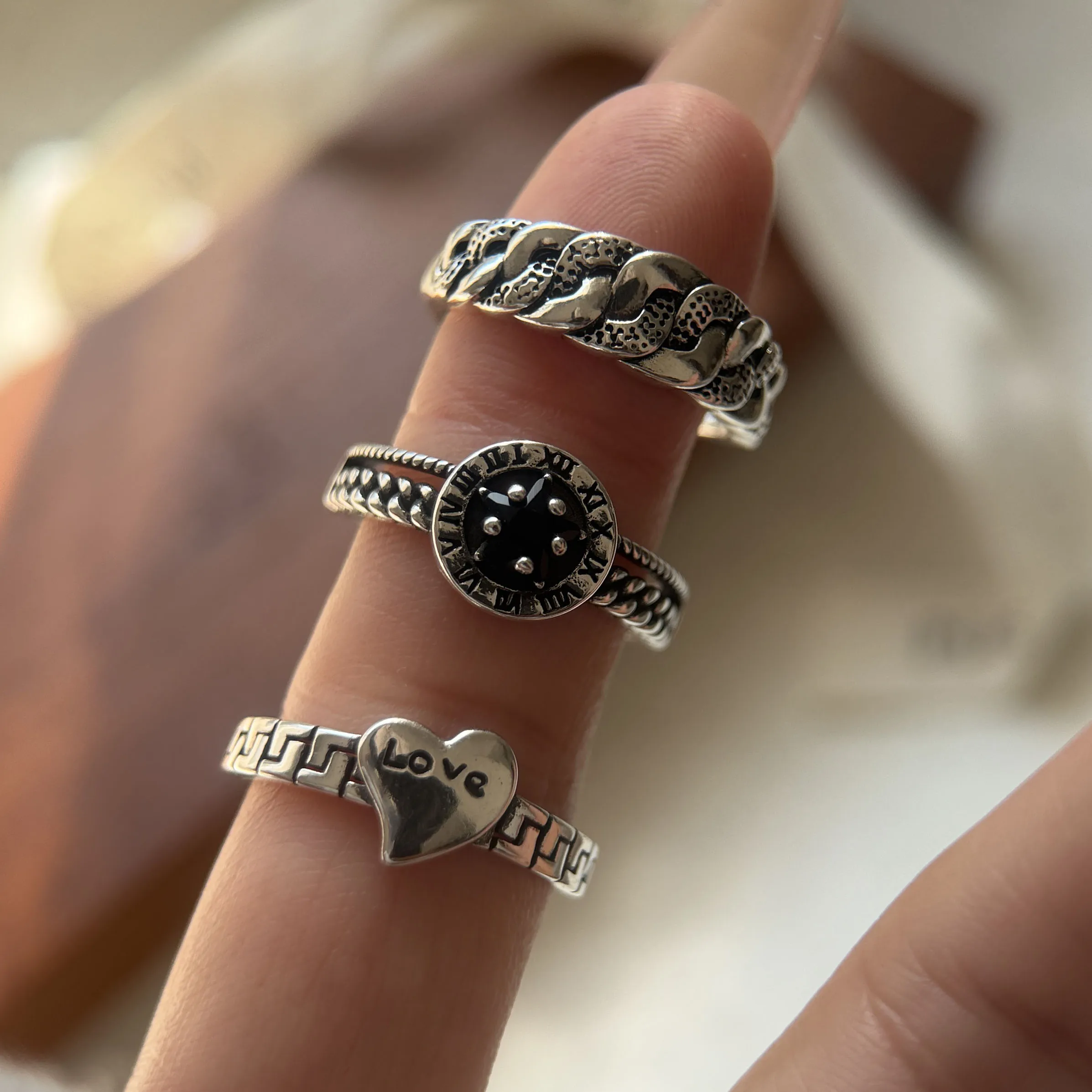 

Кольца из стерлингового серебра 925 пробы для женщин, парные, минималистичные, ручной работы, в стиле ретро, с сердечком, ювелирные изделия, подарок, гипоаллергенные