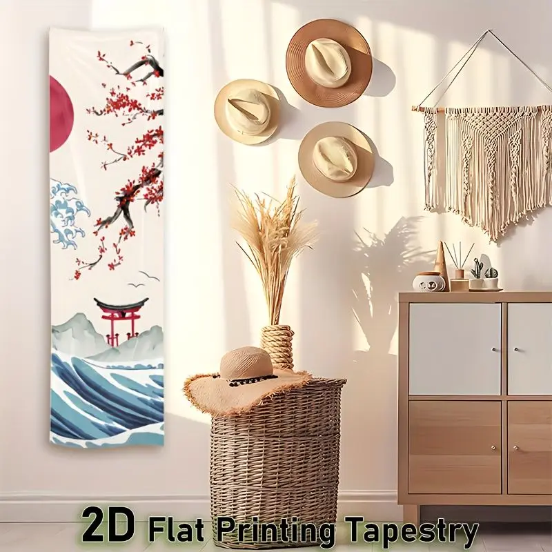 Long Vertical Version Japanese Wave Tapestry Hanging Cloth Living Room Apartment Background Wall Decoration Room Decoration