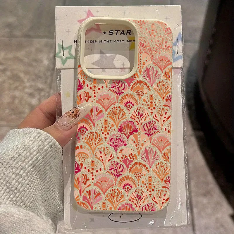 Korallen-Aquarell-Muster Lychee-Textur Silikon-Handyhülle für iPhone 17 11 12 13 14 15 16 Pro Max 14 Plus 17 Air Soft Cover