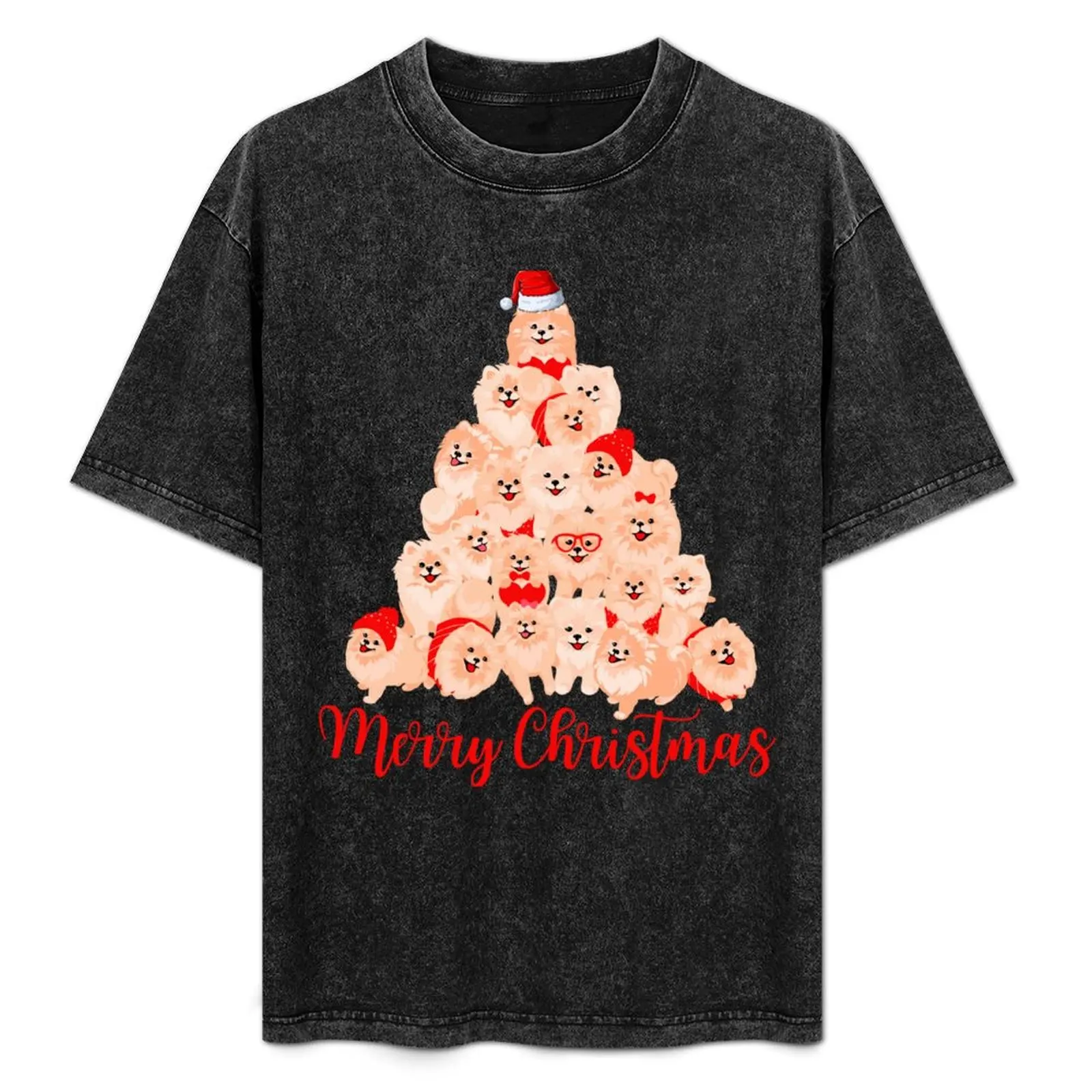 Pomeranian Christmas Tree Merry Christmas Pomeranian T-Shirt Plus Size Lightweight Tee Shirt