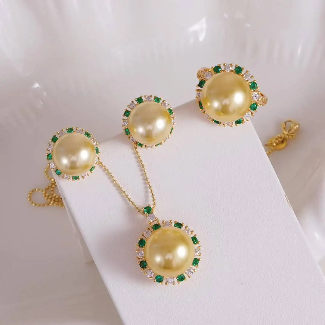 

S925 Sterling Silver Pendant Ring Earrings Set Base Mounts Findings Mounting Jewelry Set Parts Fittings for 11-13mm Pearls