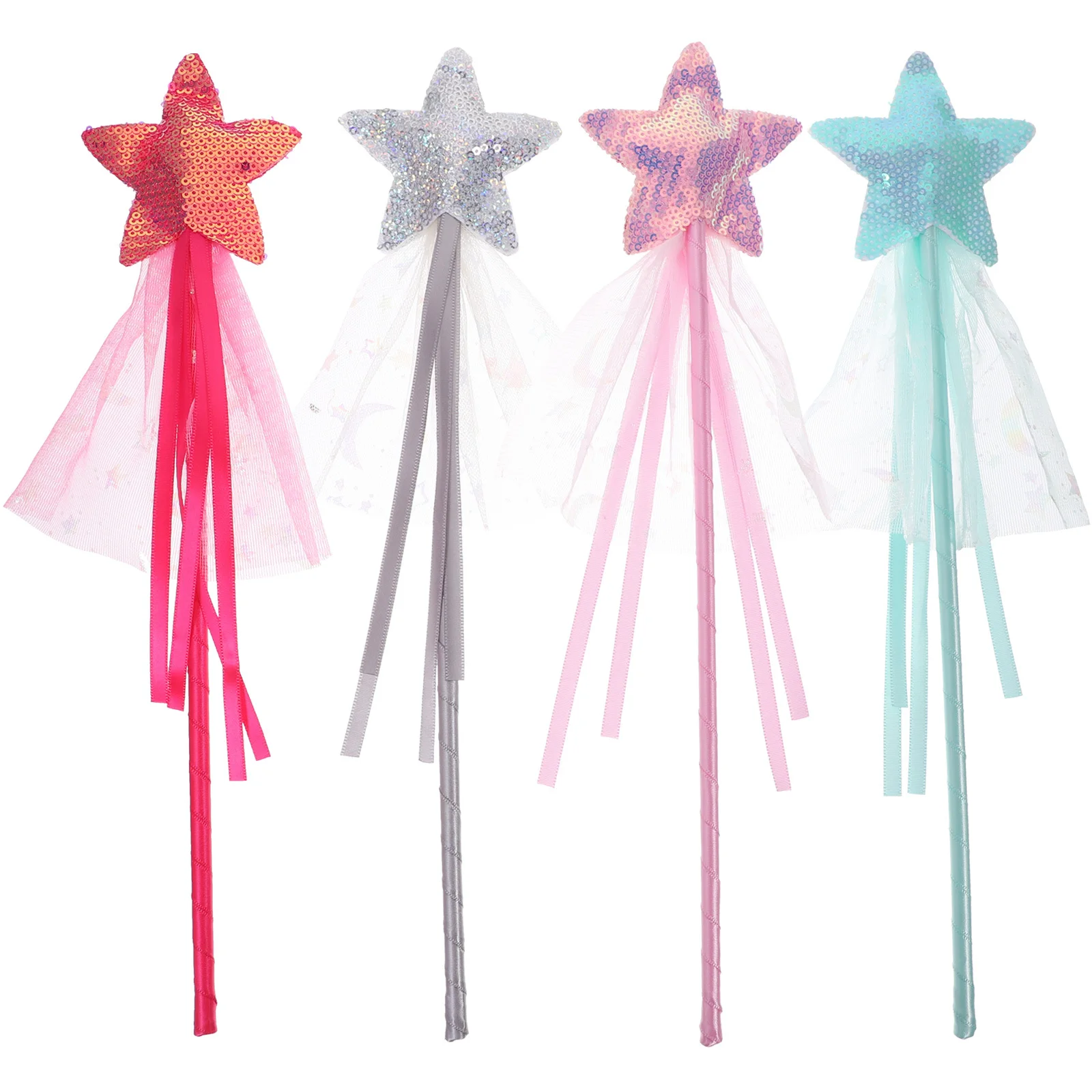 4Pcs Princess Star Fairy Wands Glitter Colorful Kids Wand Cosplay Party Angel Dress Up Birthday Gift Supplies Fairy Wand