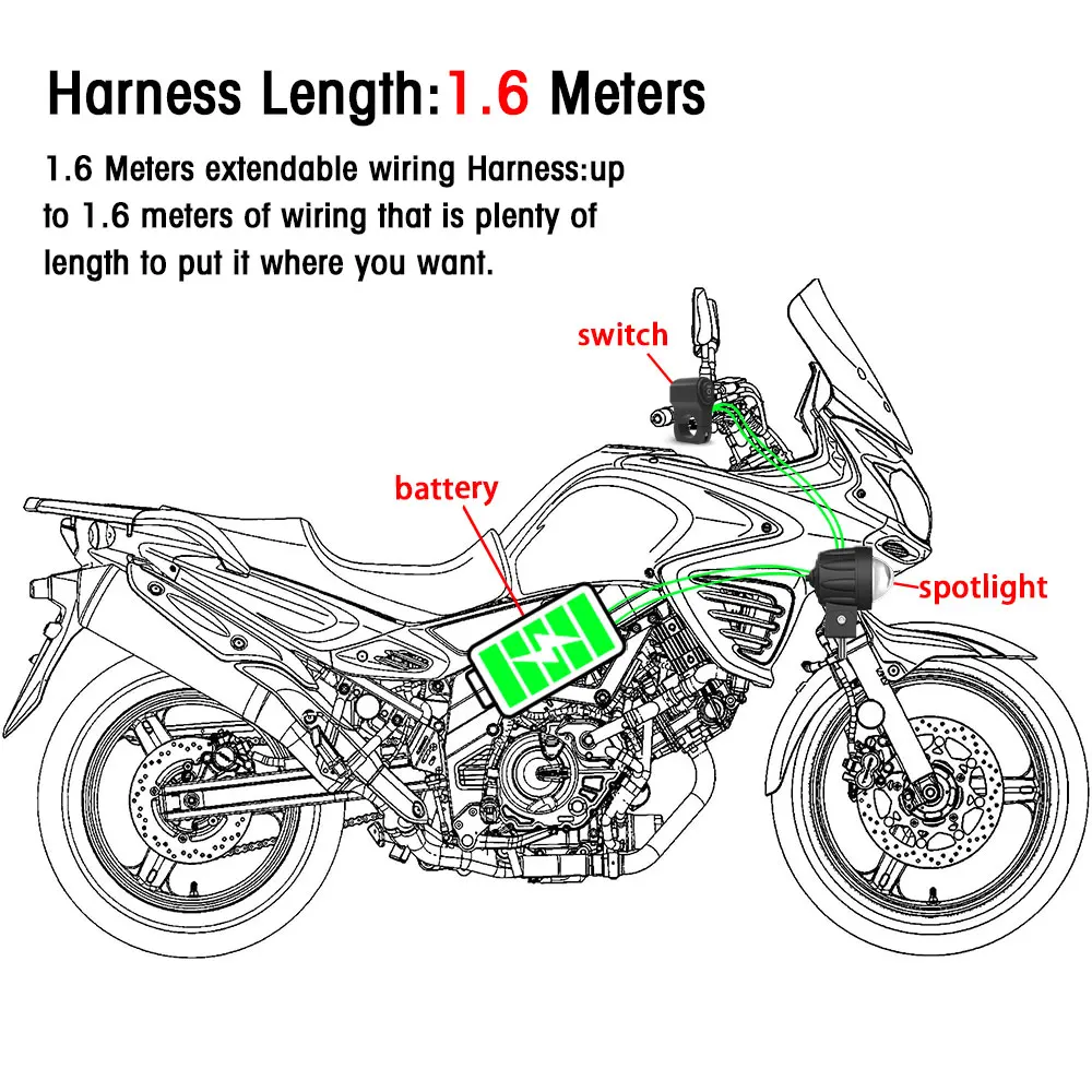 Motocicleta Spotlights Switch Light Bar, Luz de trabalho, Luz de nevoeiro, Ligar, desligar cablagem para carro, barco, caminhão, 120W Cable