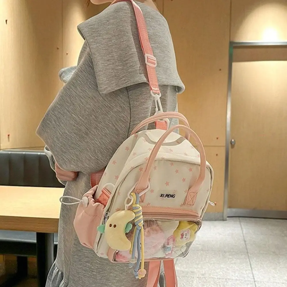 

Cute Nylon Transparent Itabag Star Print Dual Purpose Transparent Pocket Backpacks Japanese Solid Color Y2k Backpacks Girl