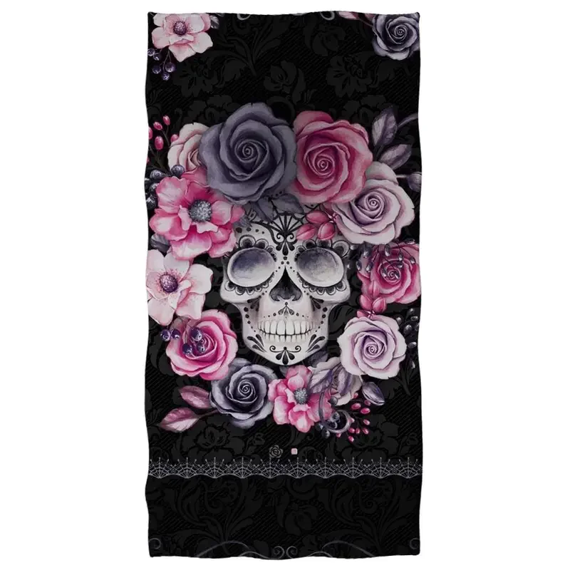 Horrible Flower Sugar Skull Beach Towel Super Soft Absorbent Bath Towel for Kids Adults Halloween Gifts for Travel Camping Towel