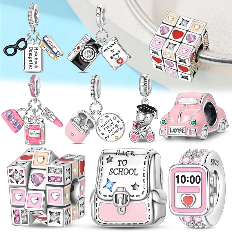

New Graduation Trip Phone Charms Bead 925 Sterling Silver Friendship Schoolbag Camera Pendants Fit Bracelet DIY Jewelry Marking