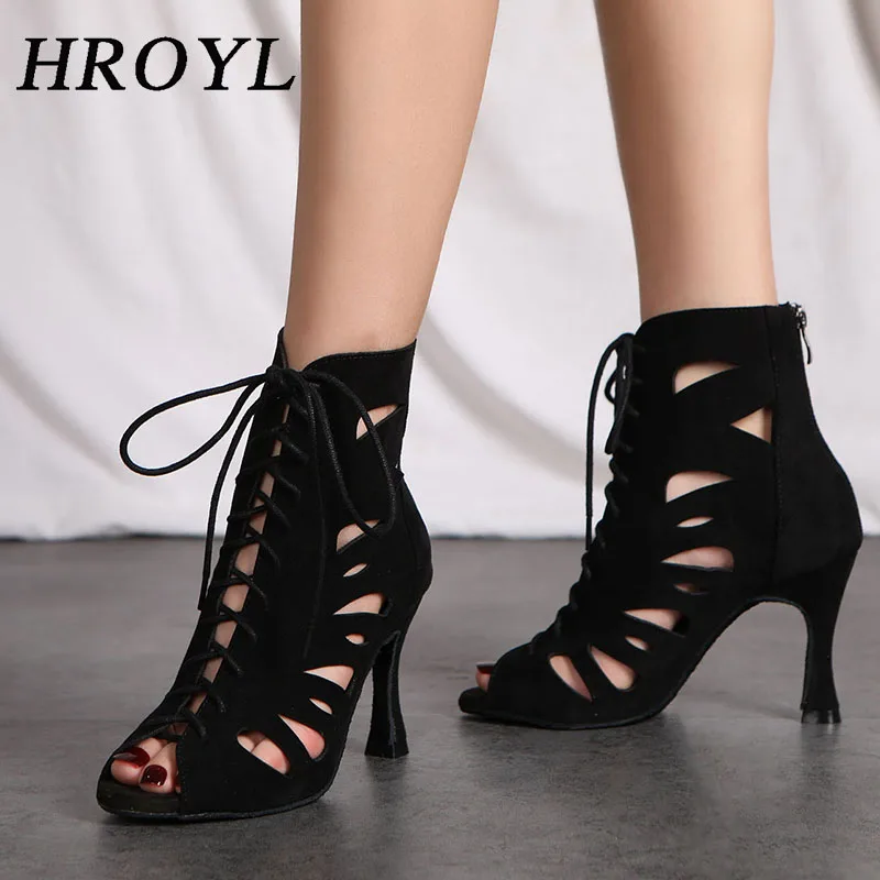 HROYL, zapatos de baile latino para mujer, nuevos zapatos de baile con cordones, diseño único, Boca de pescado Sexy hueca, tacones altos de baile de Jazz Tango de 6-10CM
