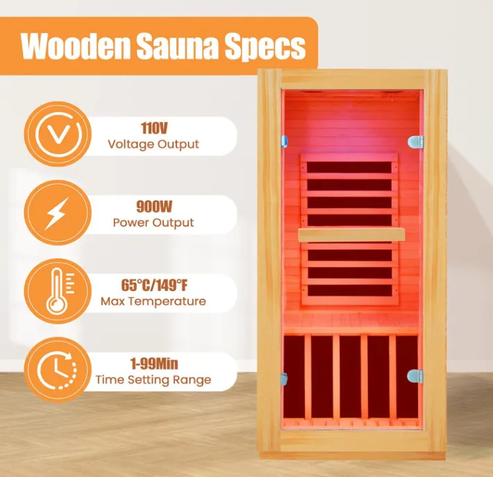 Indoor 1 Person Sauna Room With Red Light Bluetooth Speakers
