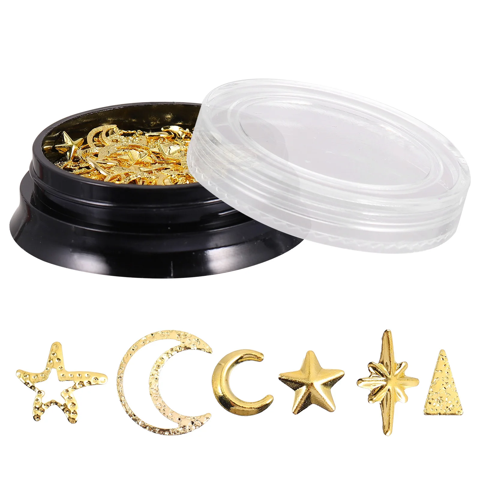 1 صندوق سبائك الذهب نجمة القمر مسمار السحر ثلاثية الأبعاد مسمار الفن الديكور DIY بها بنفسك الترتر بريق مانيكير ديكور DIY صياغة الديكور