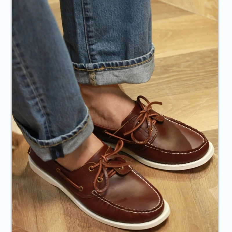 

Men Genuine Leather Loafers Retro Leather Shoes One Foot Casual Business Men Shoes