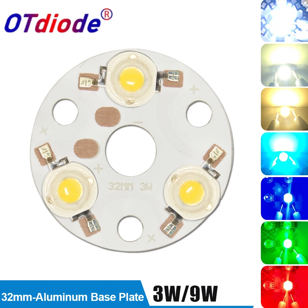 1-10pcs 3W 3x1w 3x3w 9W 32mm LED PCB With 1W3W Chips Cold White Diodes On Round Aluminum Plate Board Panel Circular For DIY Lamp